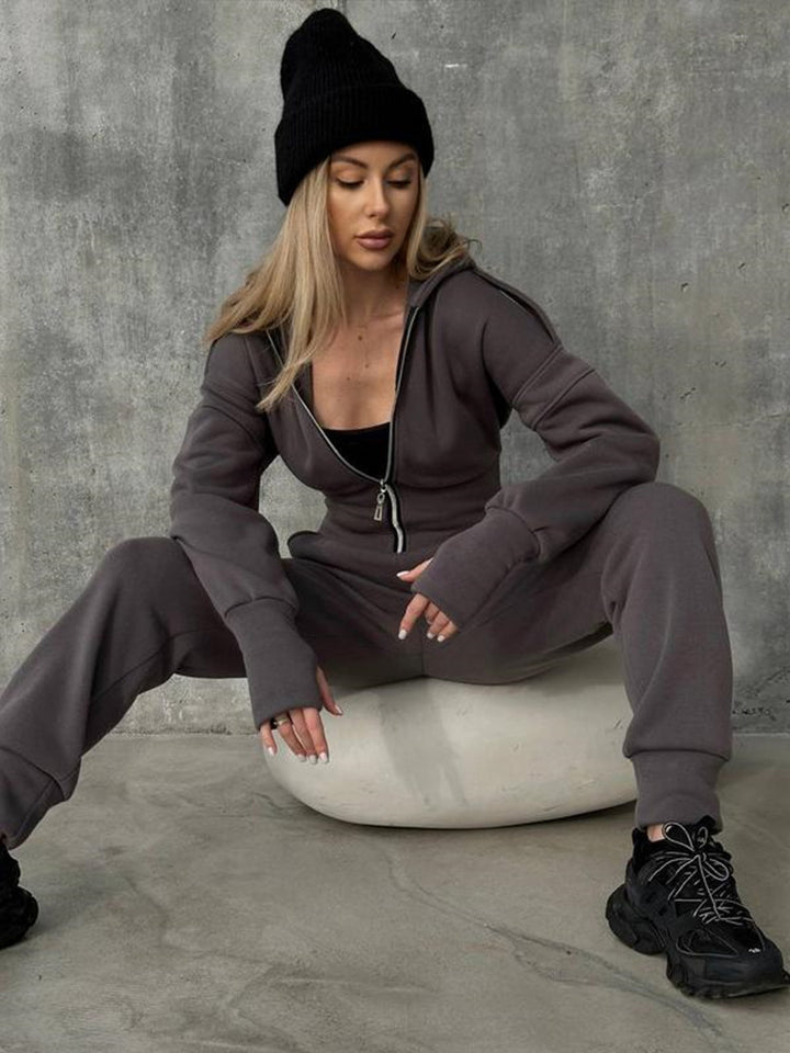 Damen Sportlicher Jumpsuit mit Reißverschluss und hohem Kragen Drune