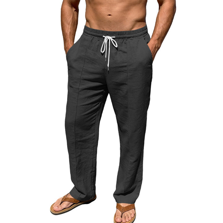 Herren nan atmungsaktive Leinenmisch-Hose mit Tunnelzug Bügelfalte und geradem Bein Drune