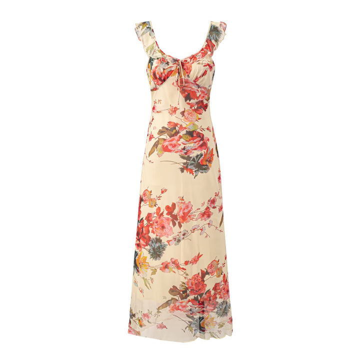 Damen Maxikleid mit zarten Rüschen und floralem Muster Drune