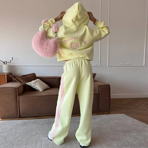 Damen lässiger Cropped Hoodie mit weitem Jogger Drune