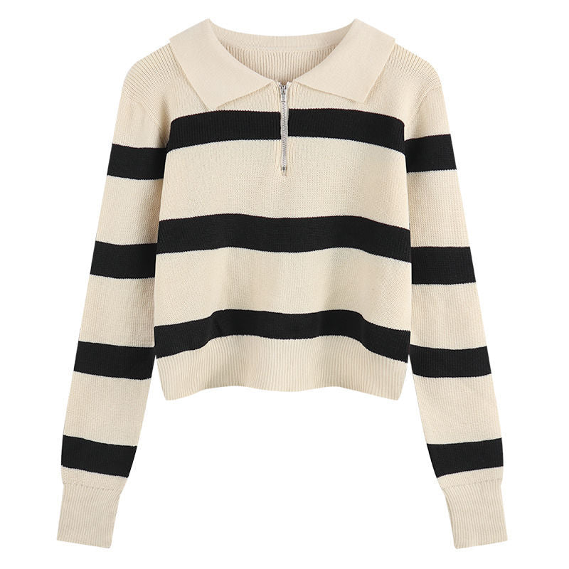 Damen Strickpullover mit Reißverschluss und Streifenmuster Drune