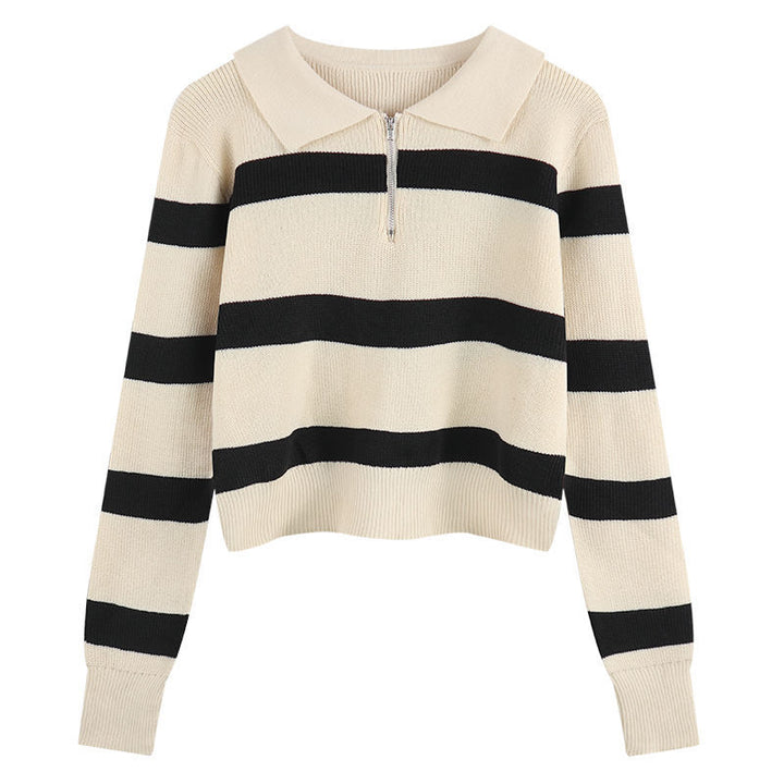 Damen Strickpullover mit Reißverschluss und Streifenmuster Drune