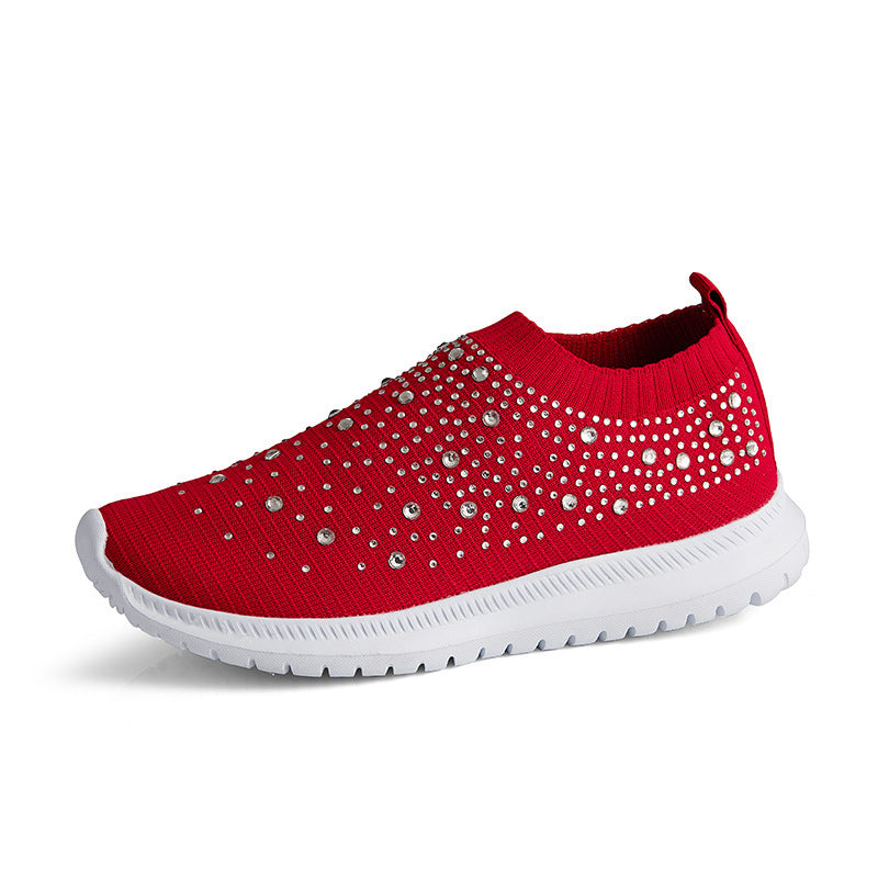 Damen Glitzernde Slip-On Sneakers mit atmungsaktivem Strickdesign und flexibler Sohle Drune