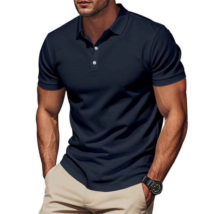 Herren nan Polokragen-Shirt mit schlanker Passform, atmungsaktiver Meshstruktur und flacher Zwei-Knopfleiste Drune