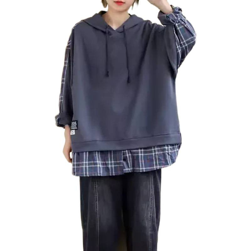 Damen Kapuzenpullover mit lässiger Karo-Applikation und weichem Innenfutter Drune