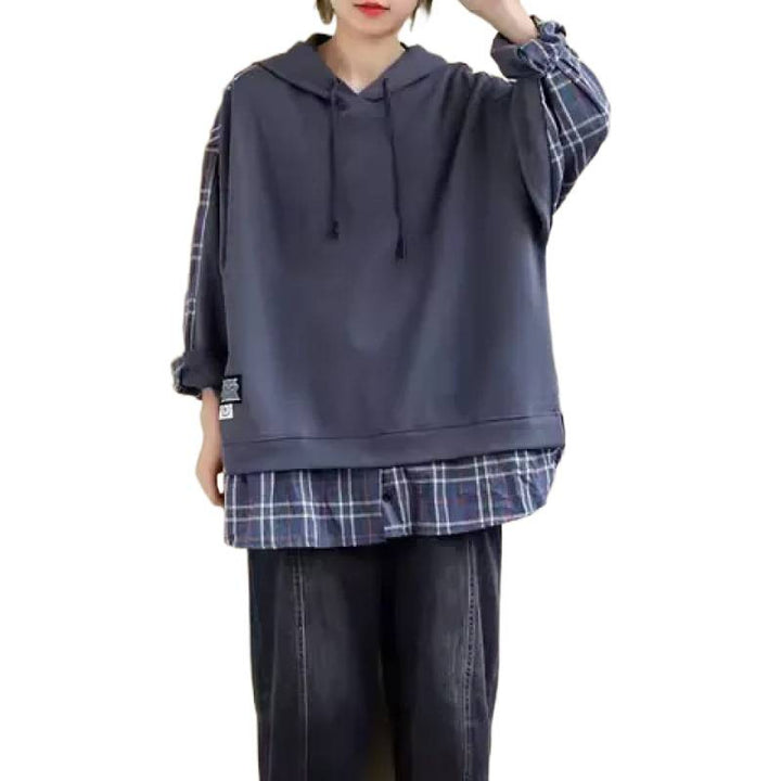 Damen Kapuzenpullover mit lässiger Karo-Applikation und weichem Innenfutter Drune