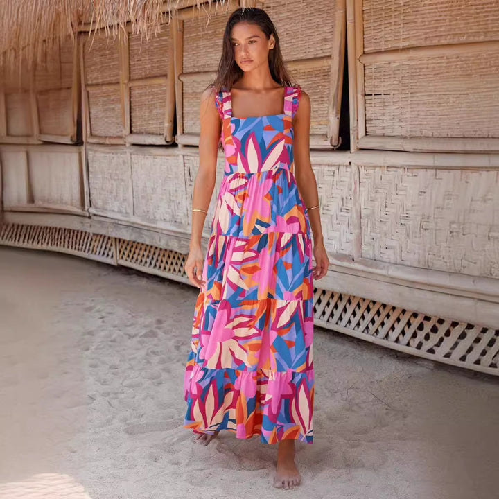 Damen Maxikleid mit voluminösem Rock und zarten Rüschendetails Drune
