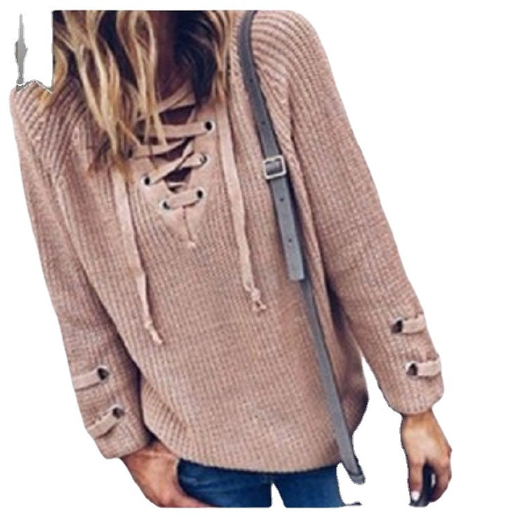 Damen Strickpullover mit Kordelzug und 3/4-Ärmeln Drune