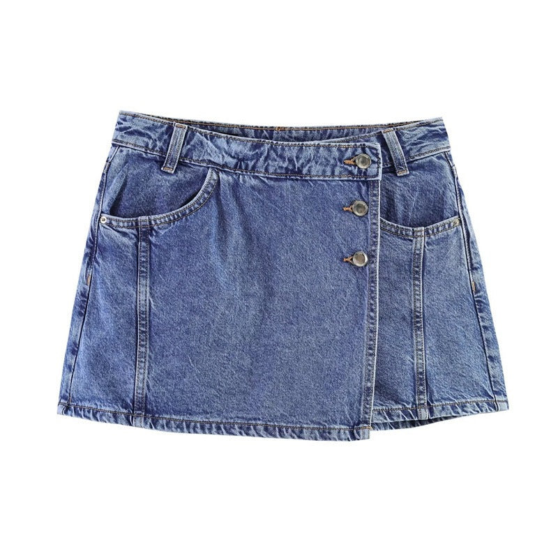 Damen Denim-Minirock im asymmetrischen Schnitt mit dekorativen Knöpfen Drune