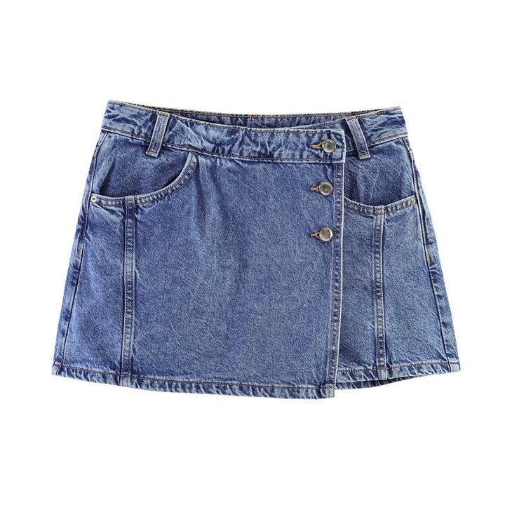 Damen Denim-Minirock im asymmetrischen Schnitt mit dekorativen Knöpfen Drune