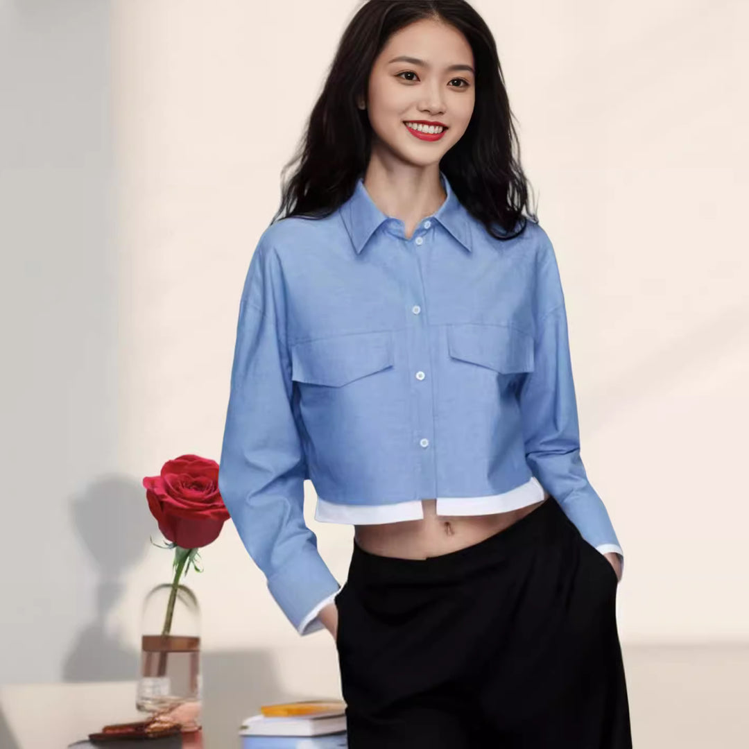 Damen Kurzarm-Bluse mit praktischen aufgesetzten Taschen Drune