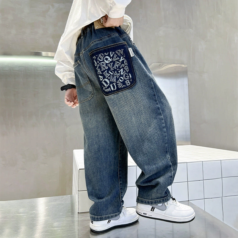 Damen lässige Baggy-Jeans mit einzigartigem Taschen-Design Drune