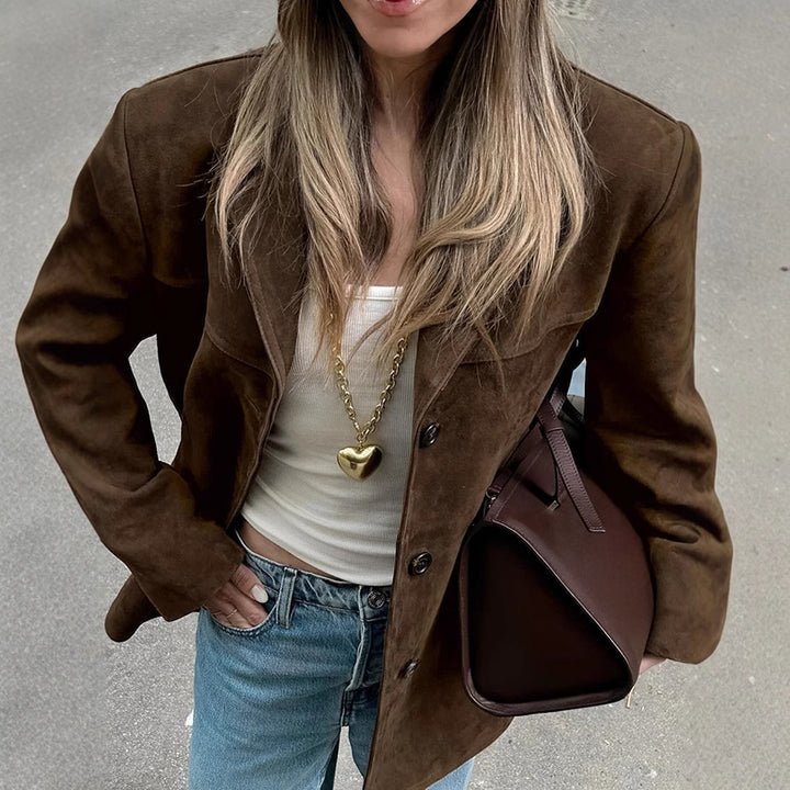 Damen Elegante Suede Blazerjacke Drune