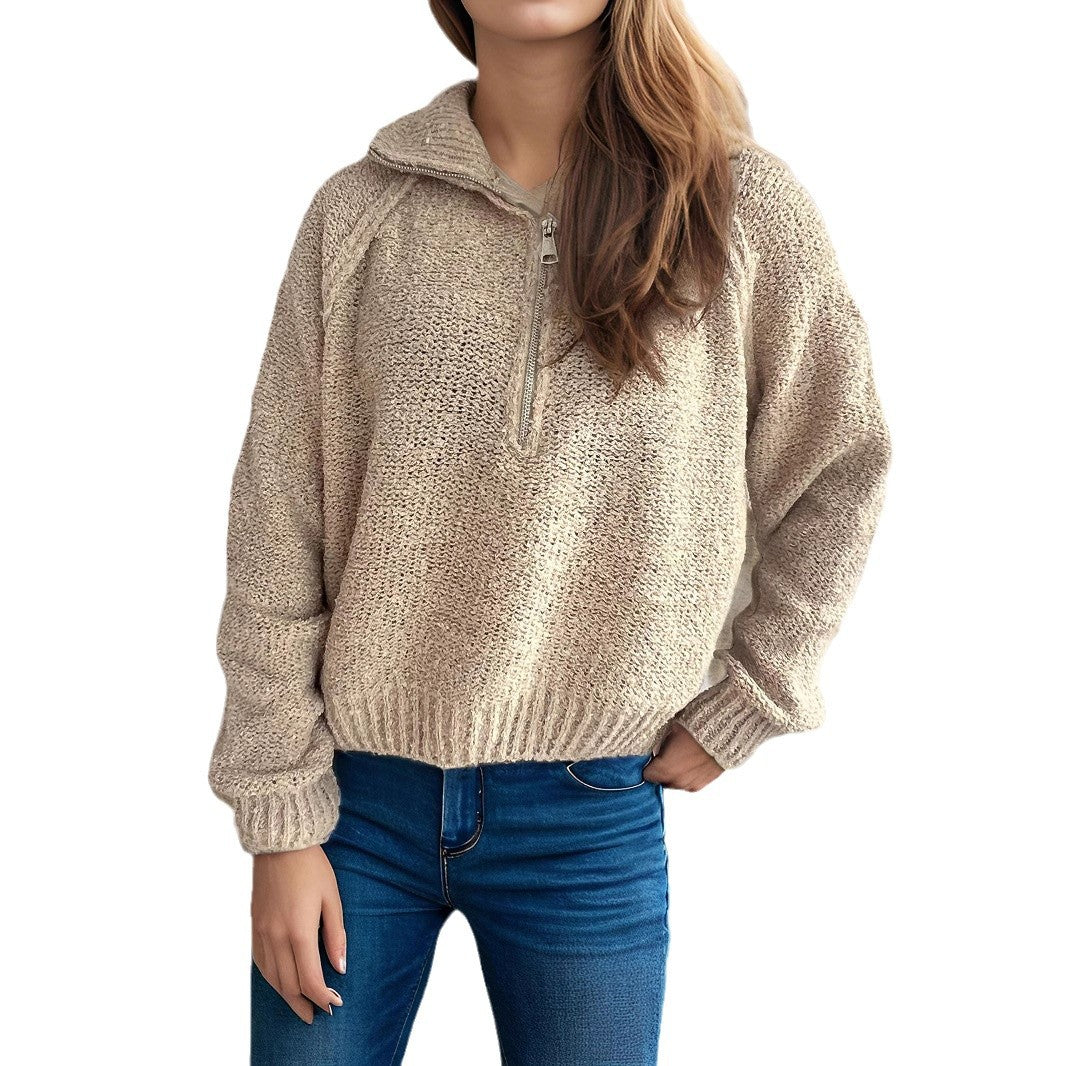 Damen lässiger Zip-Pullover mit oversized Schnitt und hohem Kragen Drune