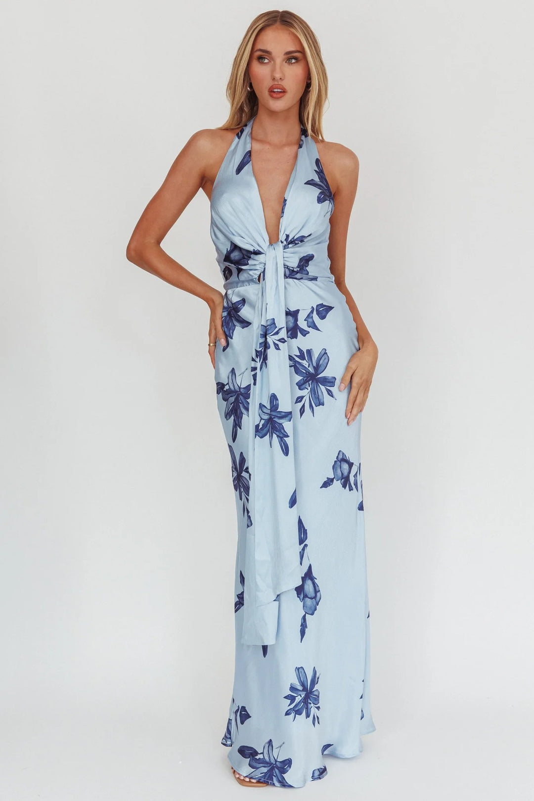 Damen Langes Wickelkleid mit floralem Muster Drune