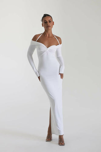 Damen Maxi-Kleid mit Off-Shoulder Design und elegantem Schlitz Drune