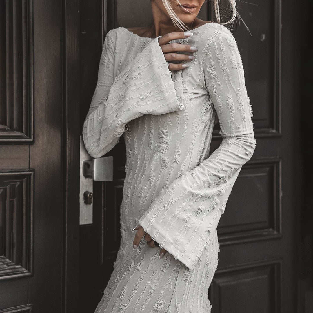 Damen Elegantes Maxikleid mit raffinierten Rüschen- und Ärmeldetails Drune