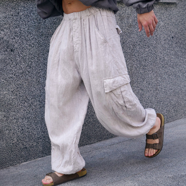 Herren lässige Cargo-Hose aus atmungsaktivem Leinenmaterial Drune