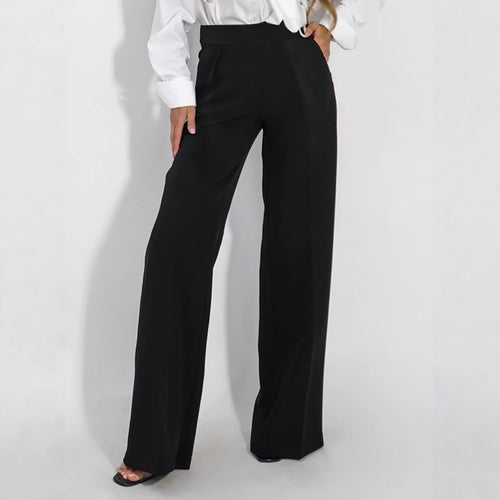Damen Hoch taillierte Stoffhose mit weitem Bein und edler Verarbeitung Drune