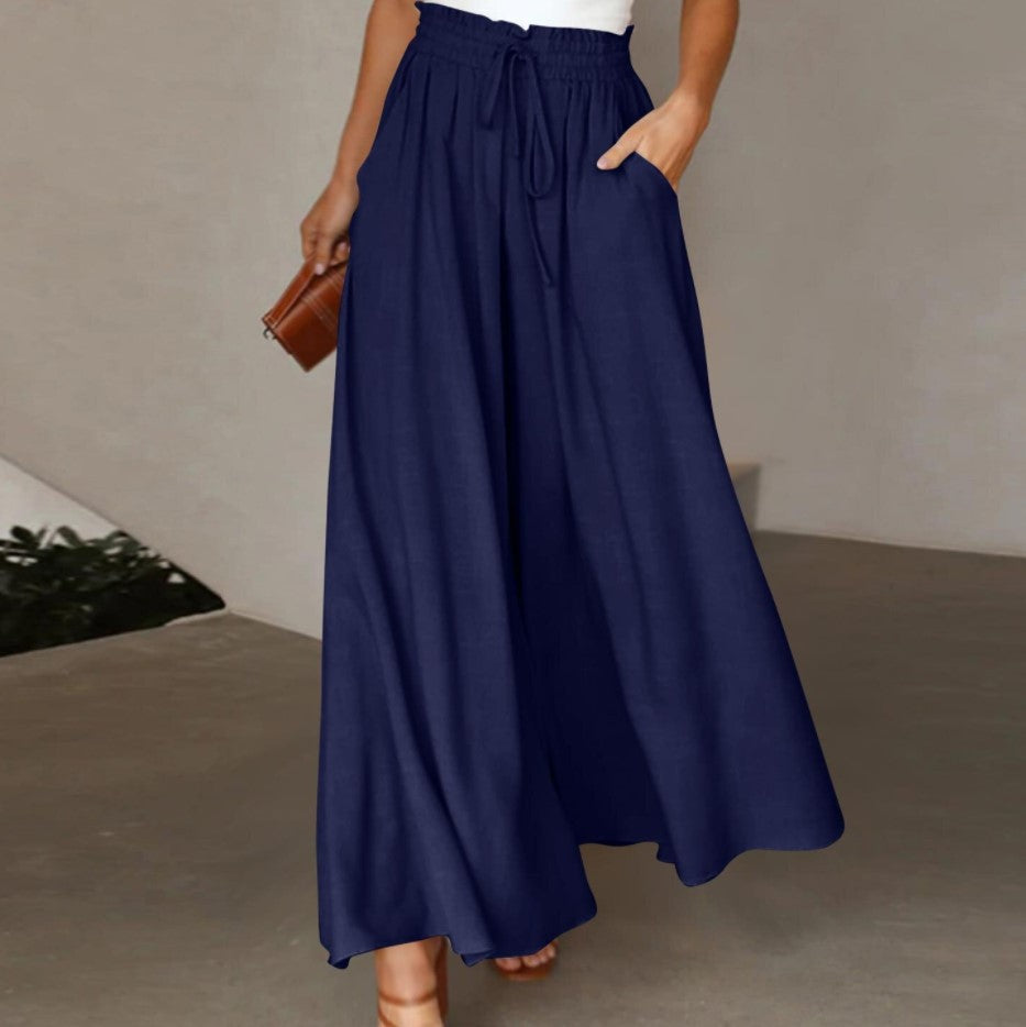 Damen Weite High-Waist-Hose mit elastischem Bund und praktischen Taschen Drune