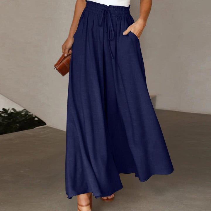 Damen Weite High-Waist-Hose mit elastischem Bund und praktischen Taschen Drune