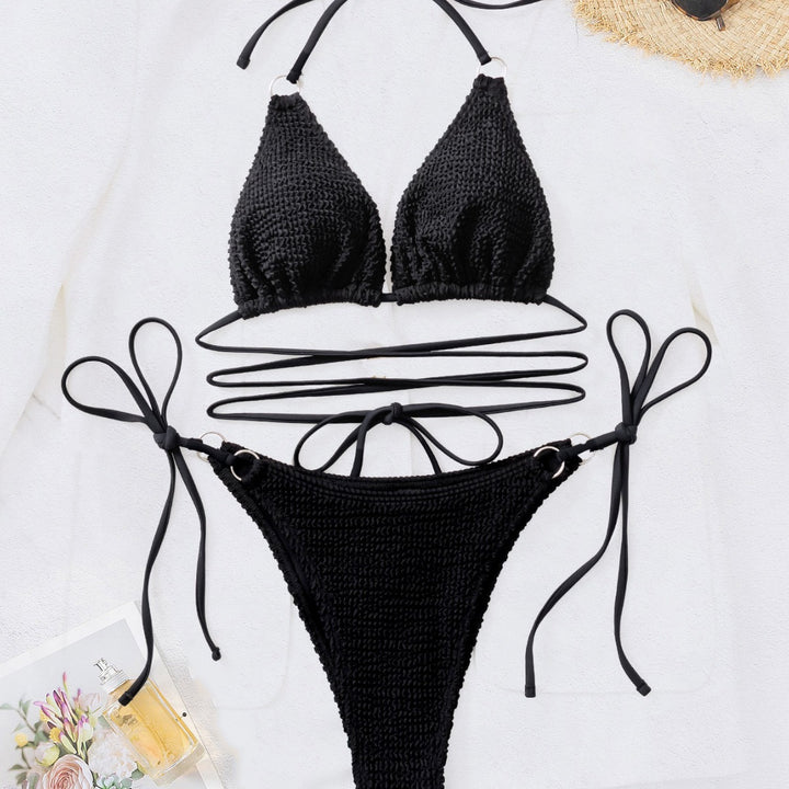 Damen Triangel-Bikini mit trendy Wickel-Design und einzigartigem Strickmuster Drune