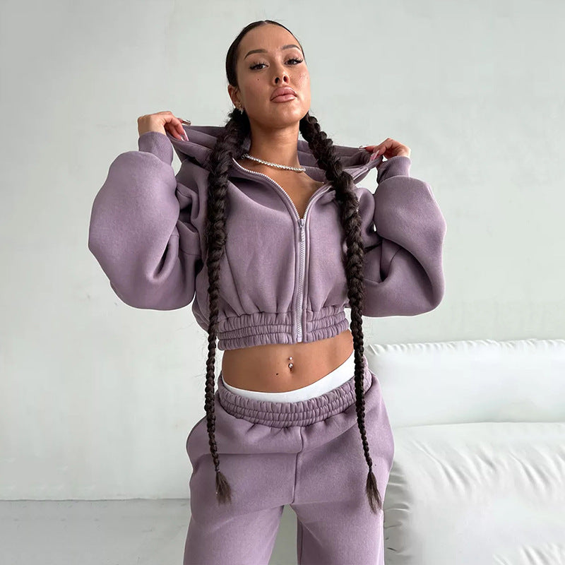 Damen Sportlicher Fleece-Jumpsuit mit Kapuze und weitem Schnitt Drune