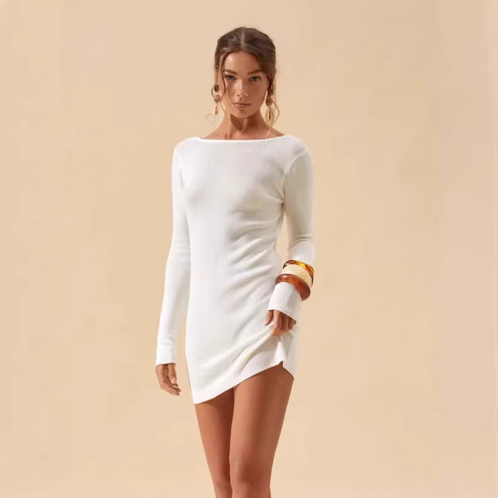Damen lässiges Strandkleid mit offenen Schultern und dekorativem Gürtel Drune