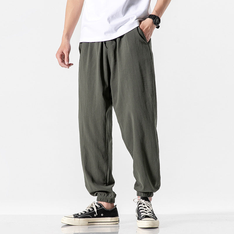 Herren nan relaxed-fit Joggerhose mit Tunnelzug, geripptem Knöchelabschluss und atmungsamem Leinenmix Drune