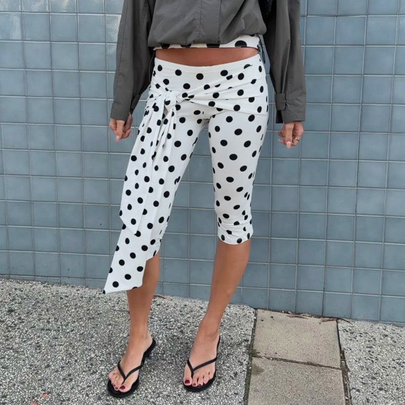 Damen Polka-Dot Culottes mit elegantem Bindegürtel Drune