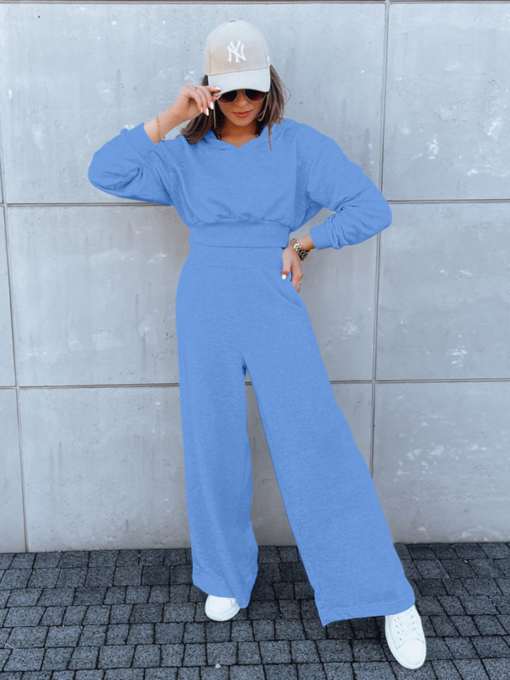Damen lässiger Jumpsuit mit weitem Bein und praktischer Kapuze Drune