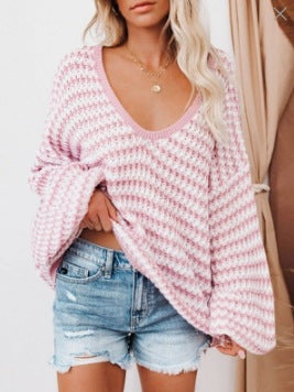 Damen lässiger Strickpullover mit weitem Schnitt und modernem Karomuster Drune