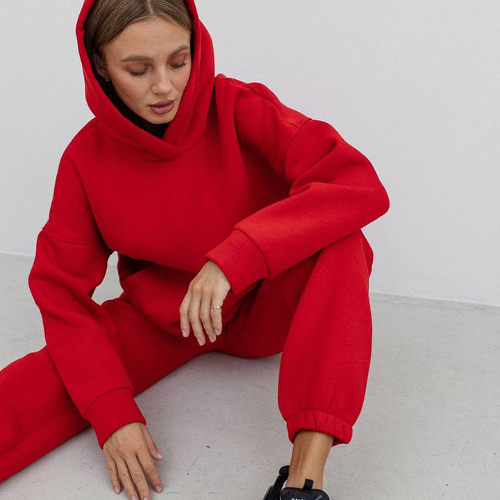 Damen sportliches Fleece-Set mit hohem Kragen Drune