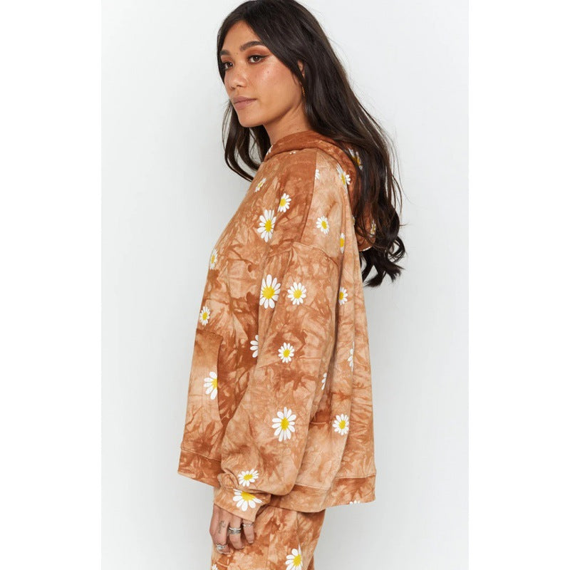 Damen Oversized Kapuzenpullover mit floralem Muster Drune