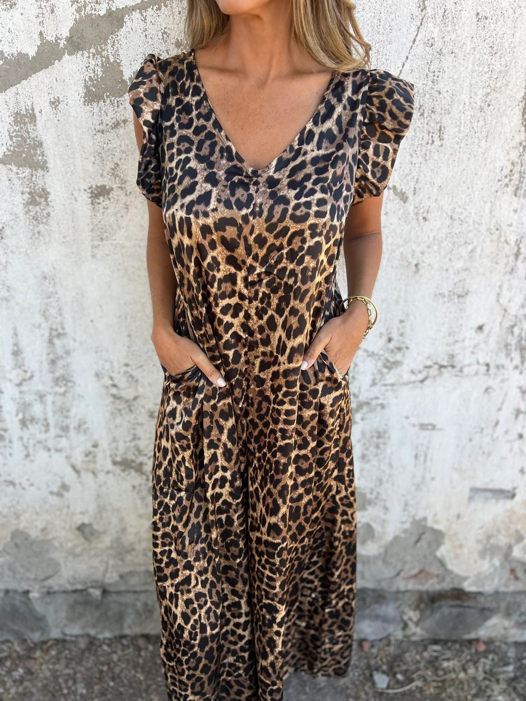 Damen Leichtes Maxikleid im modischen Leopardenlook mit Seitentaschen Drune