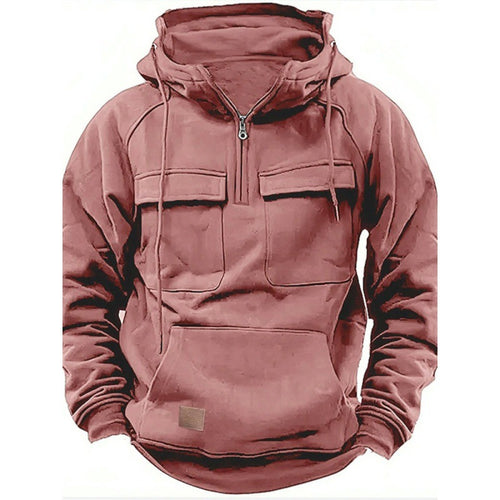 Herren funktionale Kapuzenpullover mit praktischen Taschen und kurzem Reißverschluss Drune