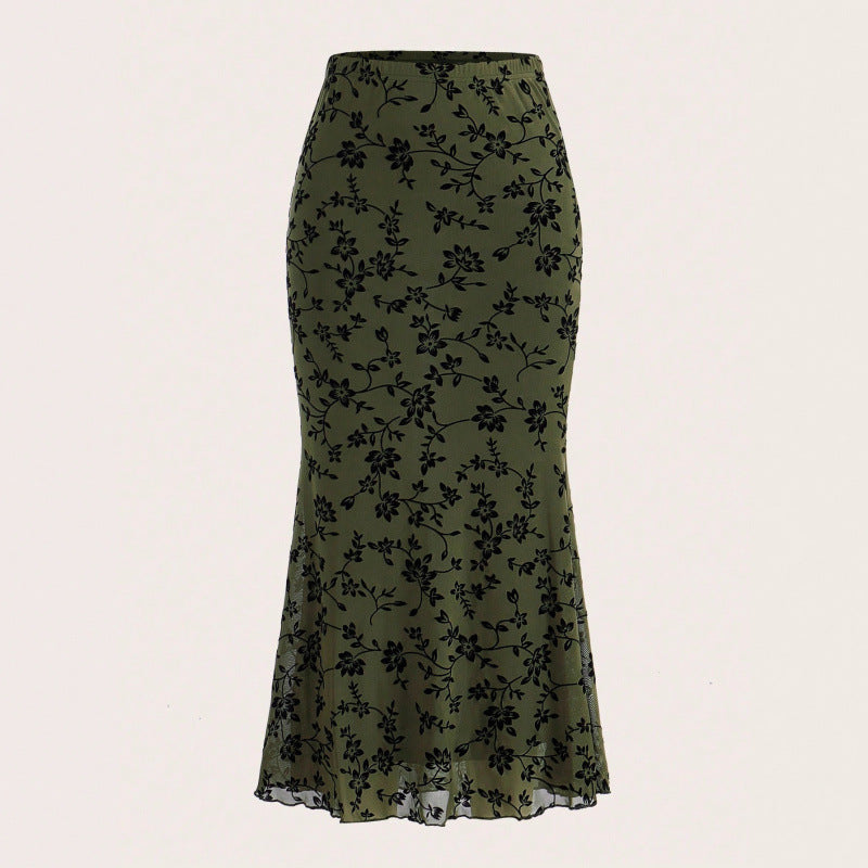 Damen Eleganter Maxirock mit floralem Design und leichtem Stoff Drune