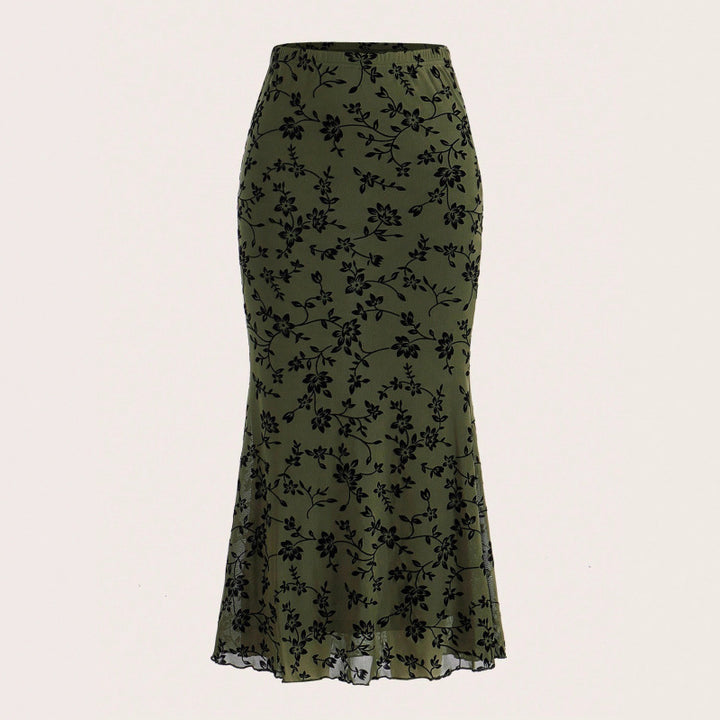 Damen Eleganter Maxirock mit floralem Design und leichtem Stoff Drune