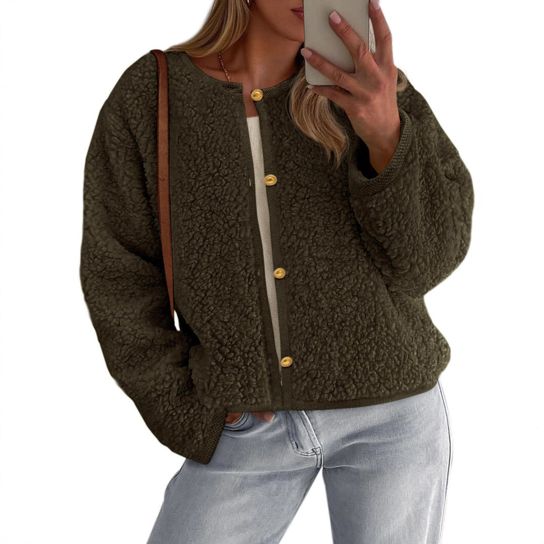 Damen Kuschelige Fleecejacke mit Knopfdetail und Oversized-Schnitt Drune
