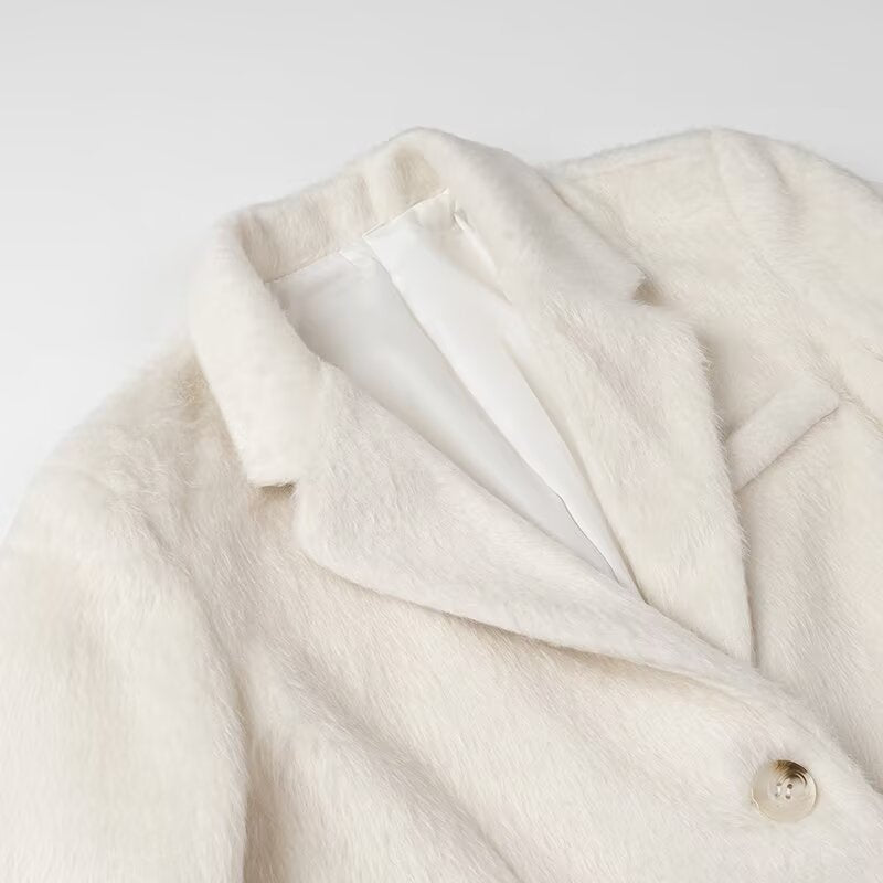 Damen eleganter Kunstfell-Blazer mit praktischen Taschen Drune