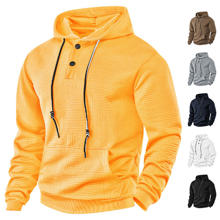 Herren nan strukturierter Kapuzenpullover mit Druckknopfleiste und Kängurutasche Drune
