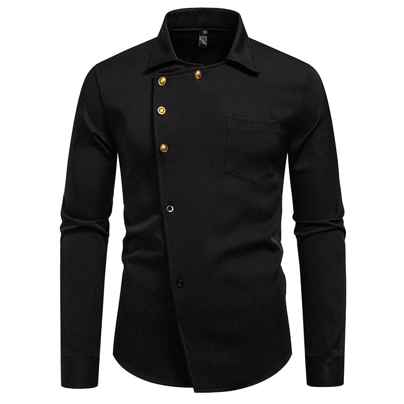 Herren elegantes Hemd mit asymmetrischem Knopfdesign Drune