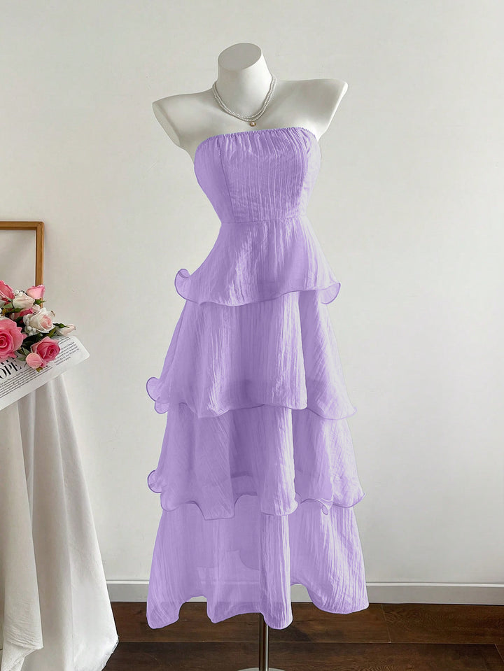 Damen langes Strandkleid mit voluminösen Rüschendetails Drune