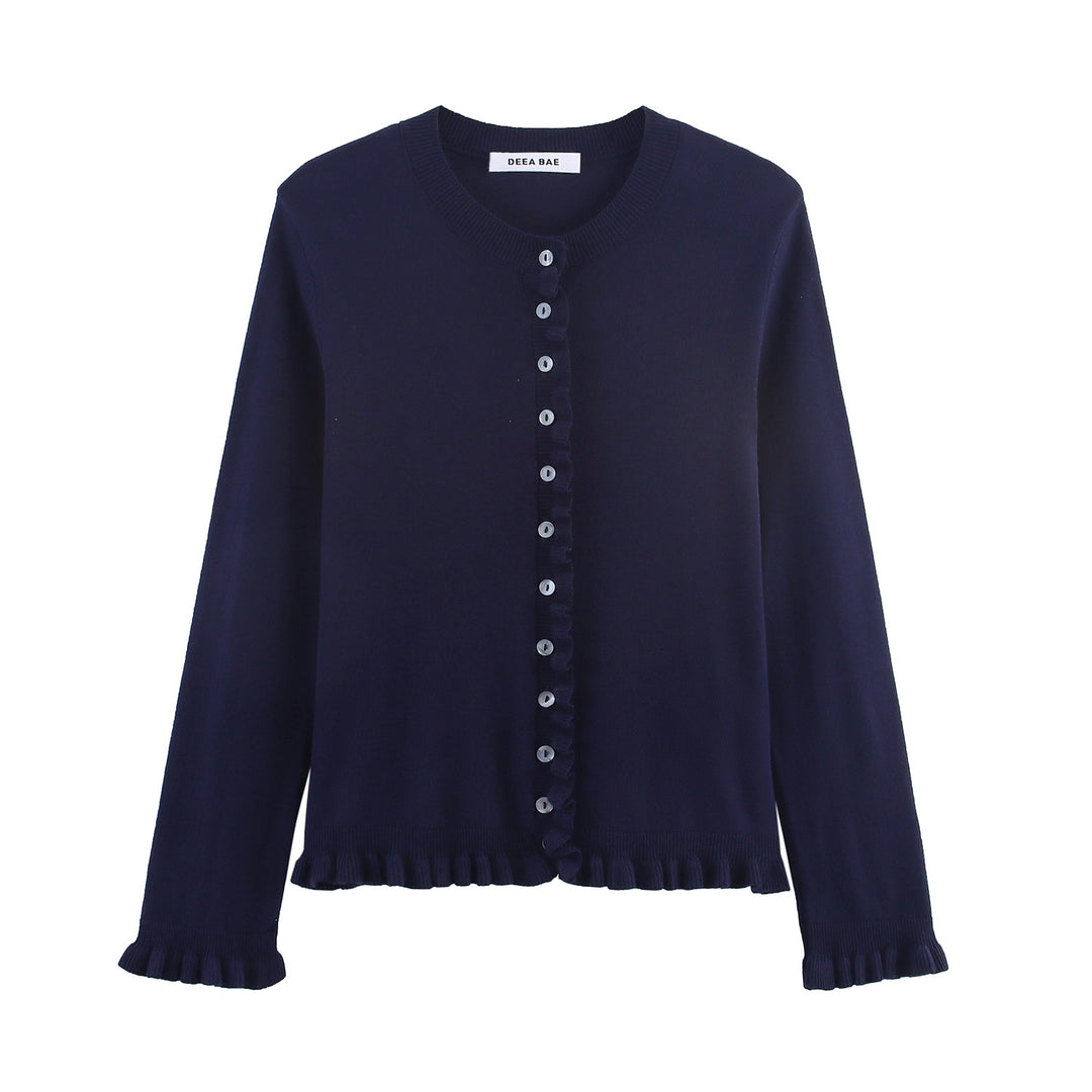 Damen elegante Strickjacke mit Rüschendetails Drune