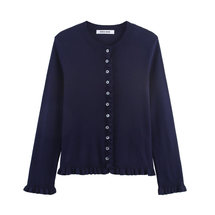 Damen elegante Strickjacke mit Rüschendetails Drune