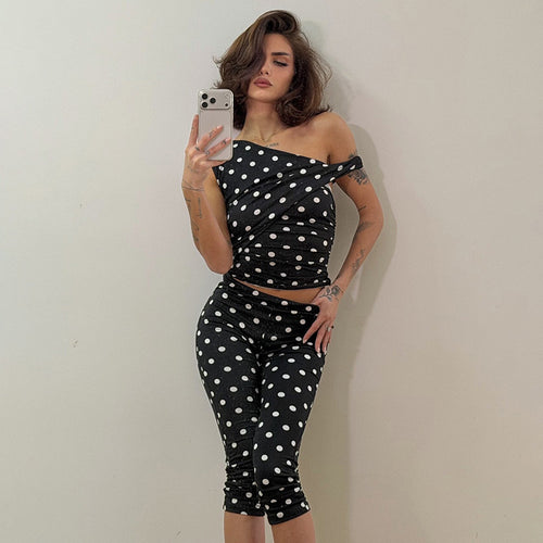 Damen sexy Polka-Dot Oberteil und Leggings Set Drune
