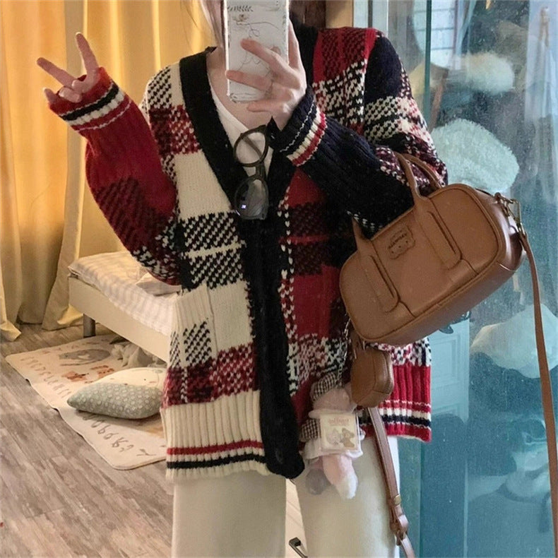 Damen gestreifter Strickcardigan Drune