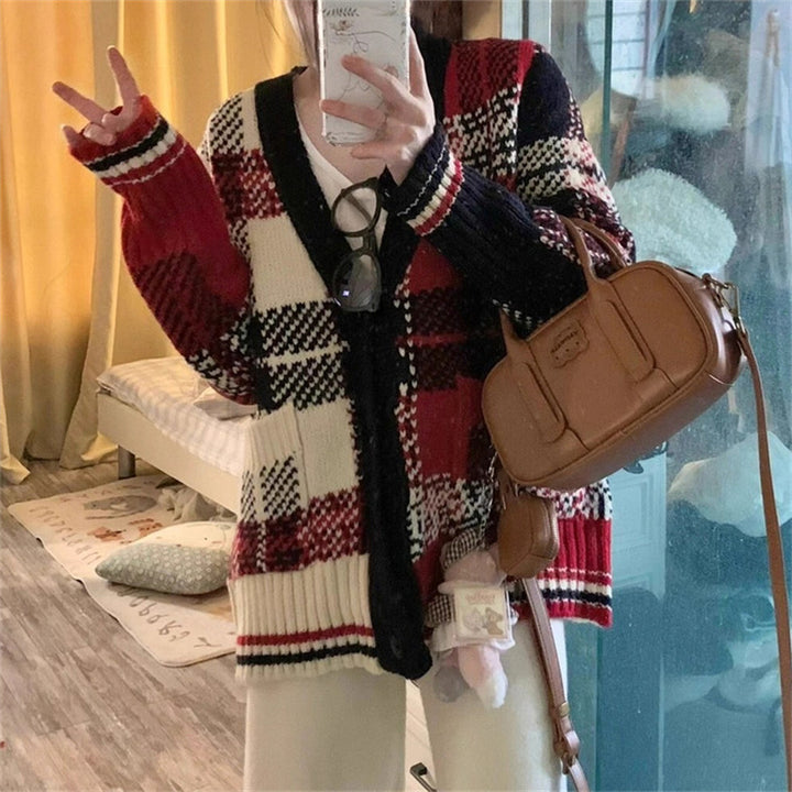 Damen gestreifter Strickcardigan Drune