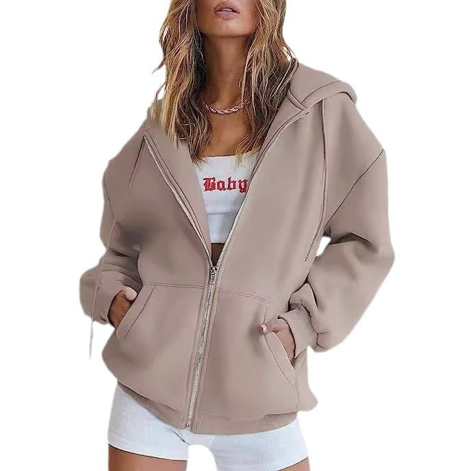 Damen nan übergroße Kapuzenjacke mit durchgehendem Reißverschluss und Kängurutaschen Drune