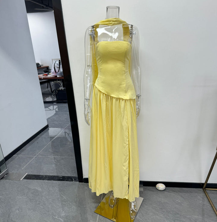 Damen Raffiniertes Maxi-Kleid mit asymmetrischem Oberteil und hohem Schnitt Drune